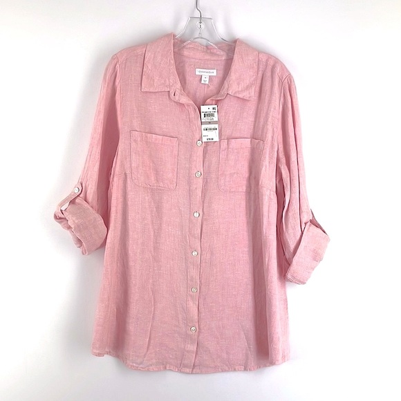 Charter Club 100% Linen Light Pink Button Up Shirt - Picture 1 of 5